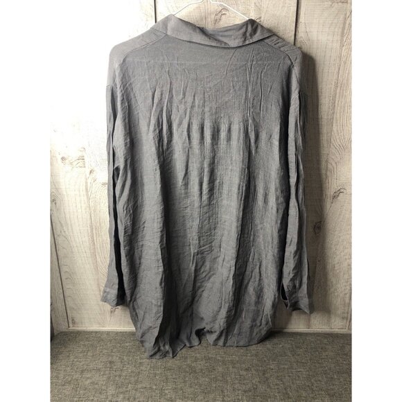 Light Gray Womens Shirt One Size Long Sleeves Button Up Flowy Blouse Long Sleeve - Picture 2 of 6
